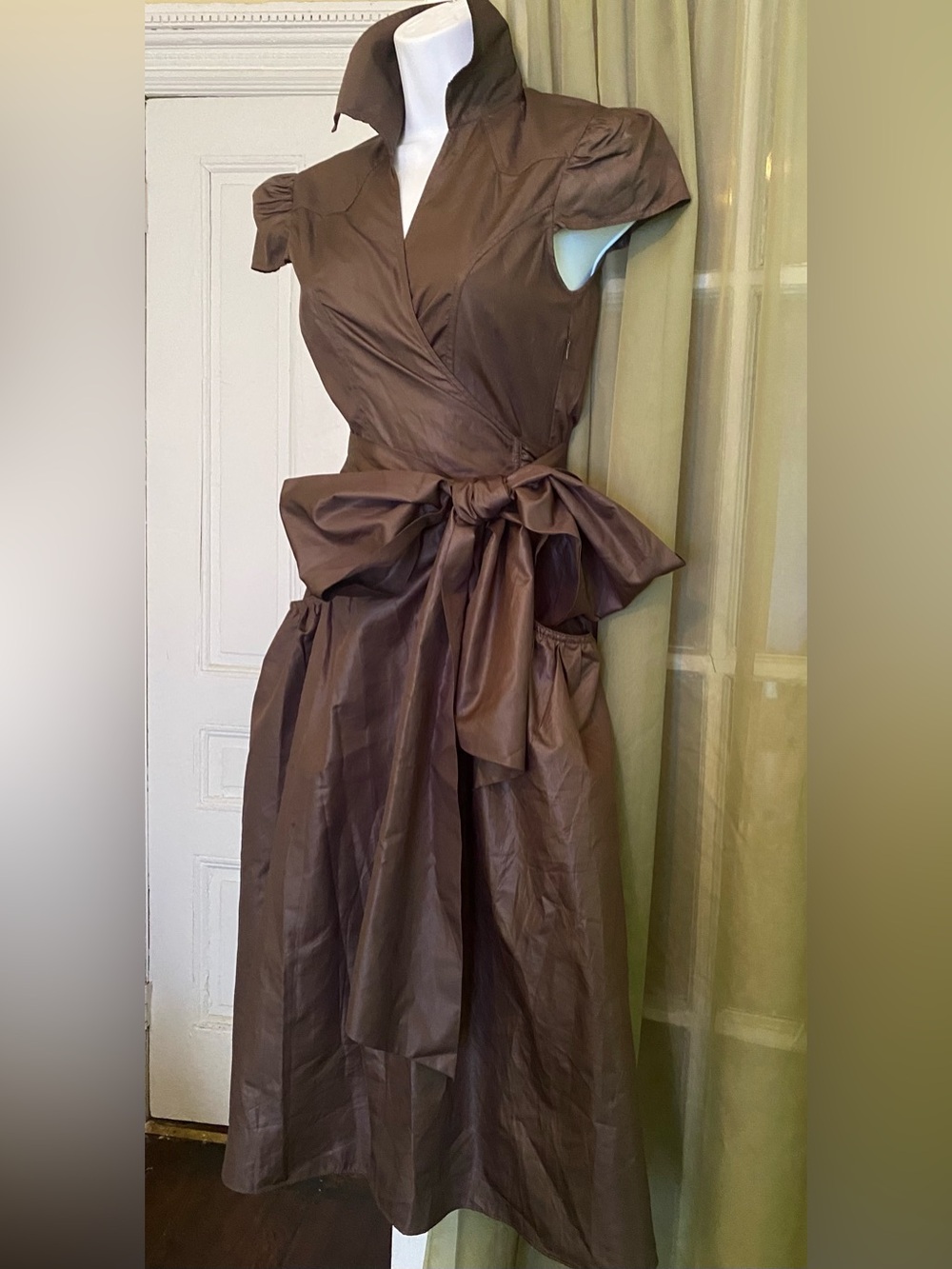 NEW Mauve-Cocoa Brown Wrap Midi Dress with Sash